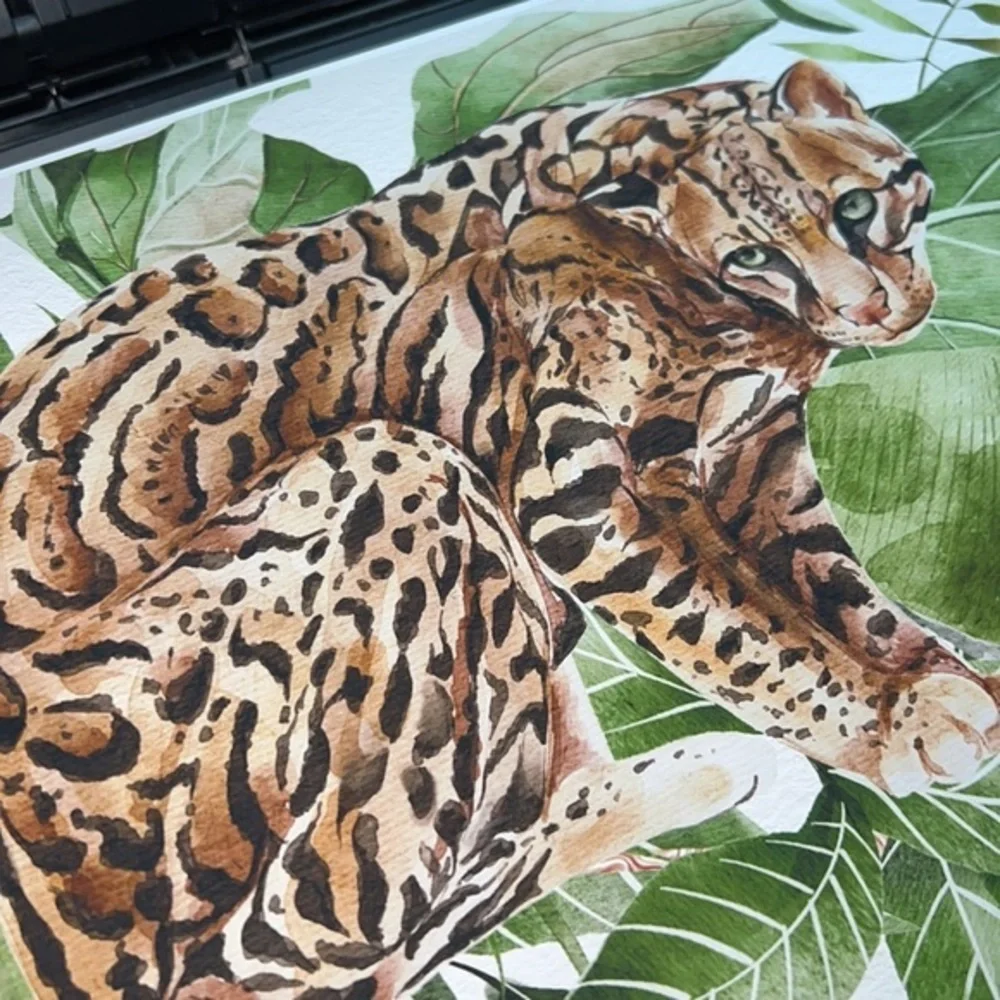 Watercolor Wall Art Wild Cat Ocelot Portrait Print Poster Unframed - Picture 13 of 17
